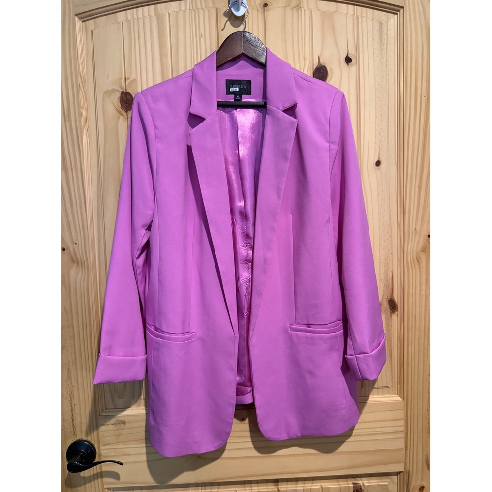 Zenana Womens Pink Open Front Longline Blazer Jacket XL QJ-1215D4